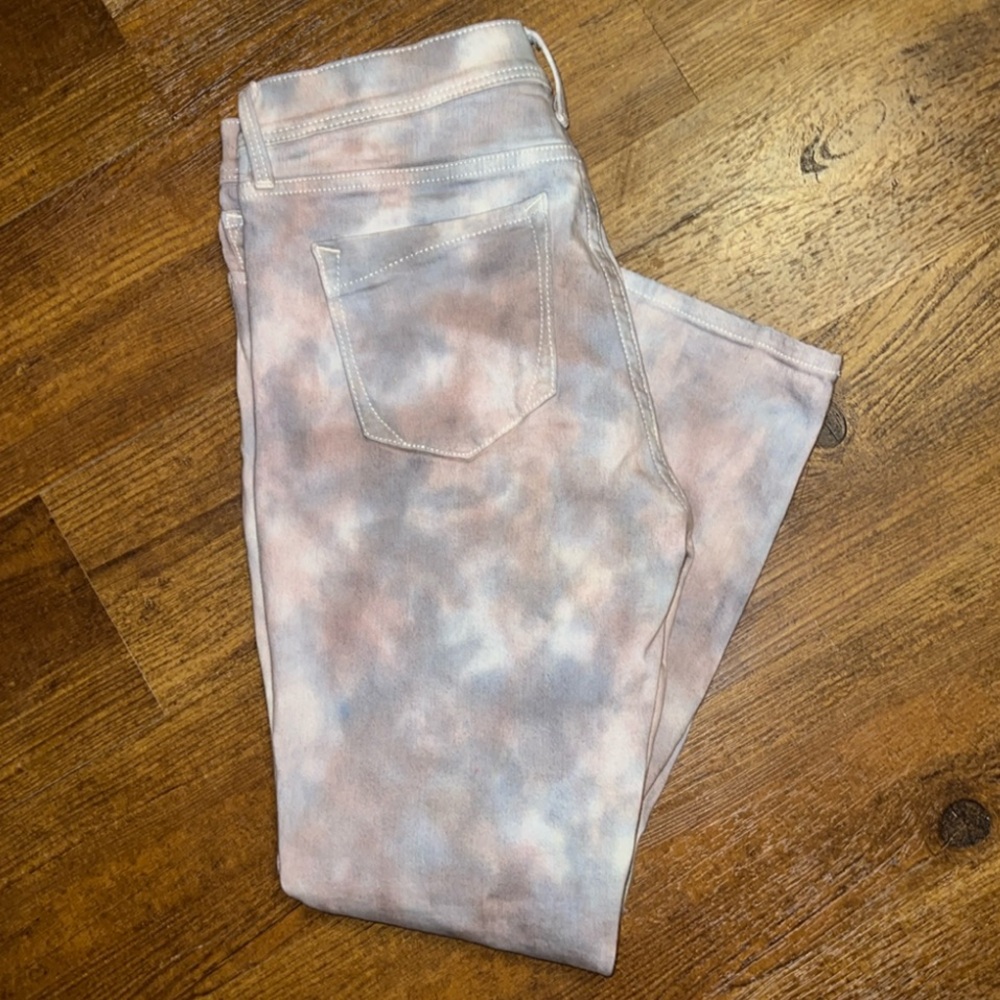 LAST CALL Express Gray Marble Tie Dye Boho Distress Crop Legging Mid Rise Size 8 - Picture 3 of 13